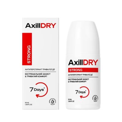 Кульковий антиперспірант тривалої дії AxillDRY Strong до 7 днів 50 мл Кульковий антиперспірант тривалої дії AxillDRY Strong до 7 днів 50 мл